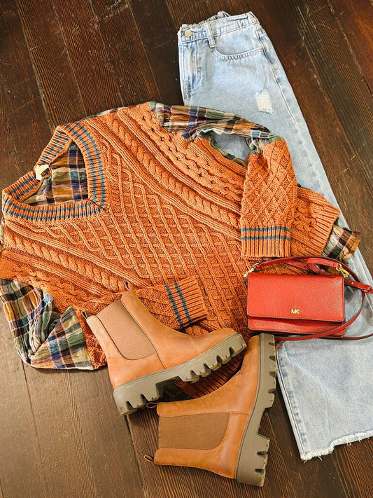 flannel back/sweater front