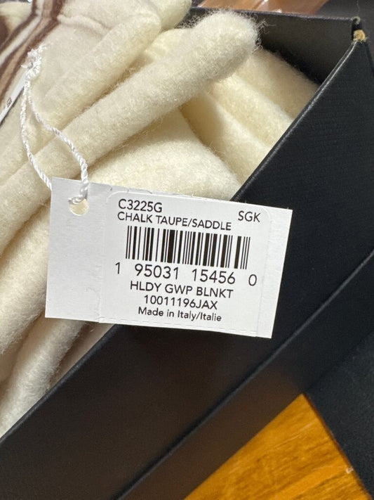 Coach Chalk Taupe/Saddle Holiday Throw Blanket